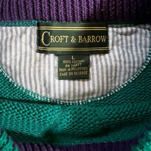 Vintage 90s Croft & Barrow Green Knit Sweater L Heavyweight Grandpa Preppy Knit - Picture 7 of 9